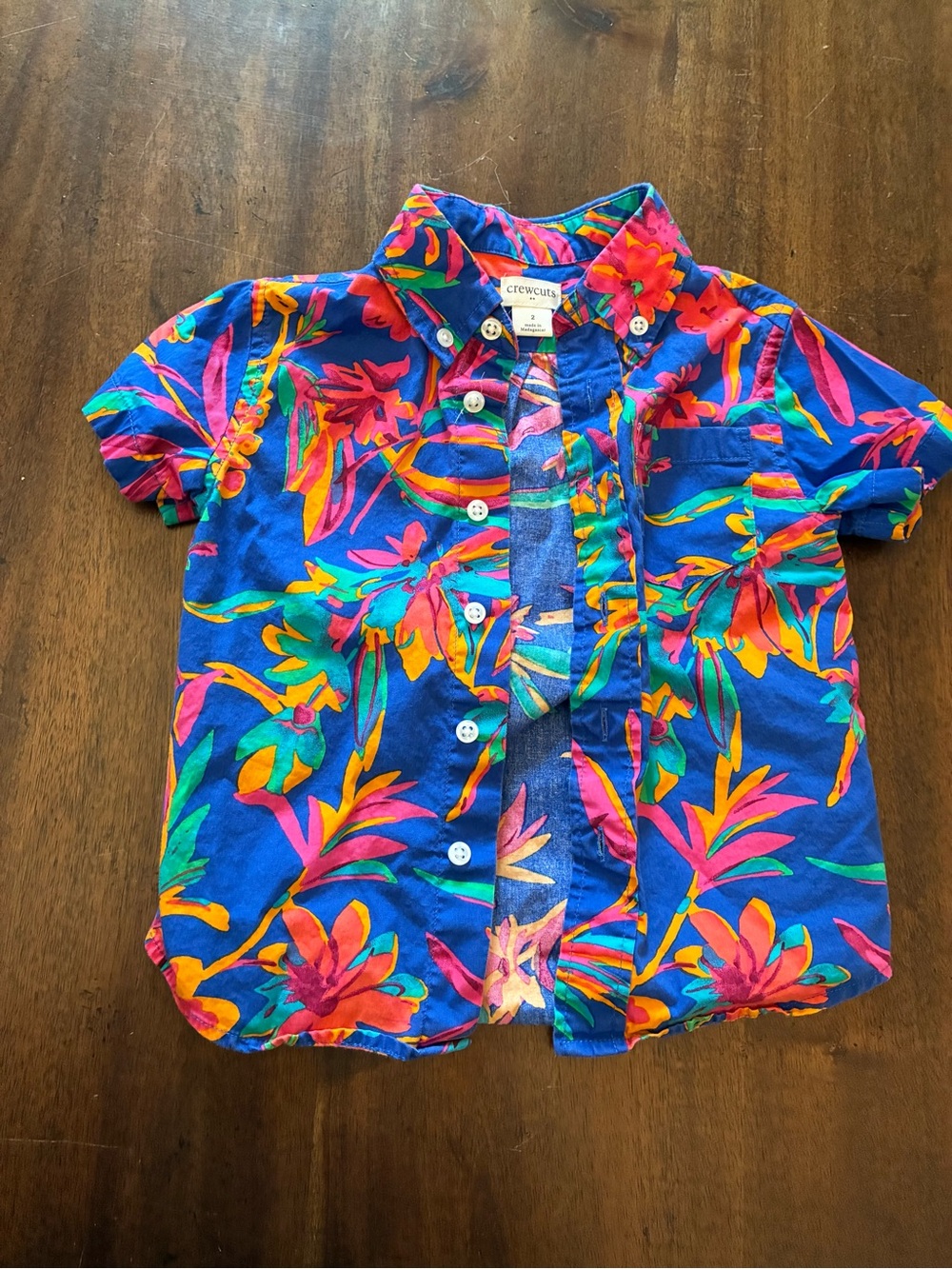Crewcuts Button Down Shirt Boys 2 Short Sleeve Hawaiian Shirt 2T Blue Pink